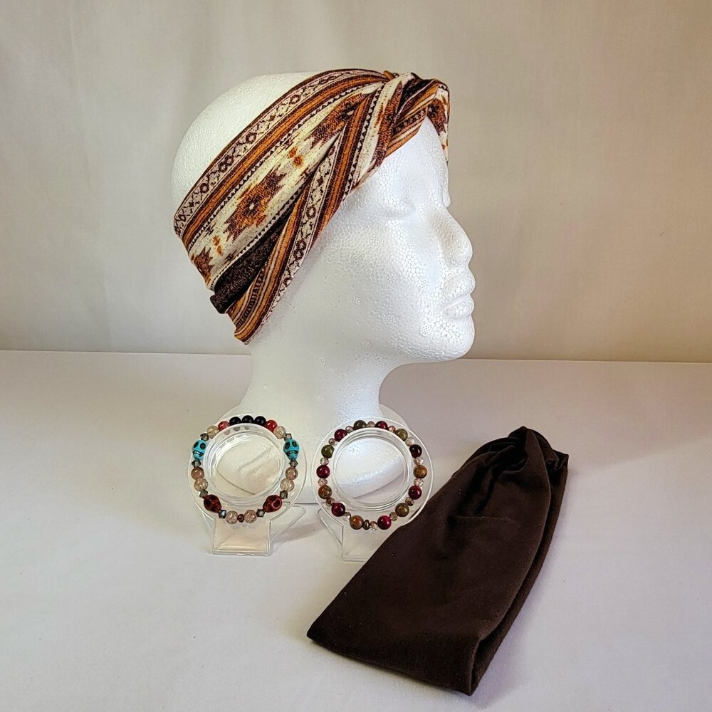 Multicolor And Brown Boho Headbands With Matching Bracelet Sets, Womens Size M